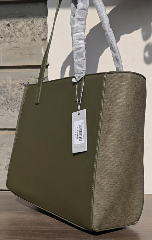 Chrisbella army green shoulder bag with textured panels and matching pouch